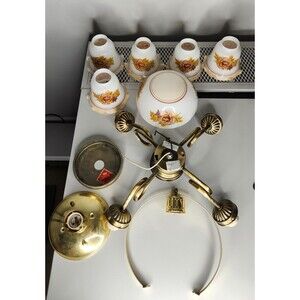 Vintage Fredrick Rammond Hanging Ceiling Light Fixture w/ Rose Milk Glass Globes